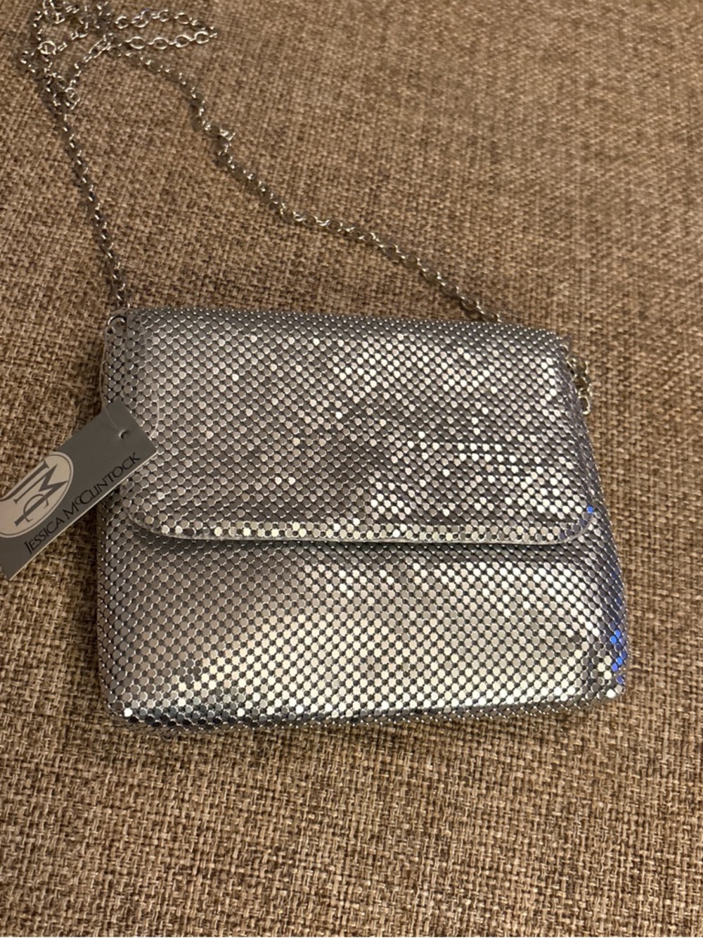 Jessica McClintock Metallic Silver Mesh Crossbody Bag